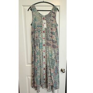 Coldwater Creek Dusty Aqua Blue Multi Color Print Maxi Dress Lined NWT Medium